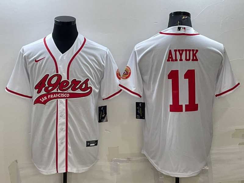 Men%27s San Francisco 49ers #11 Brandon Aiyuk White With Patch Cool Base Stitched Baseball Jersey